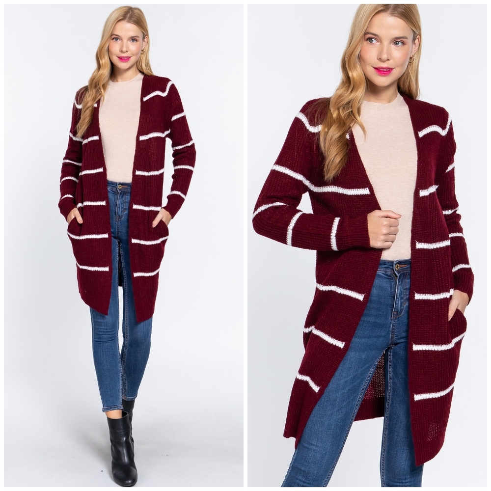 LAST ONE❗Cozy Chic Rich Burgundy Striped Longline Open… - Picture 7 of 7